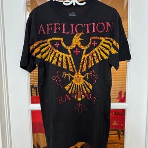 Affliction Black Tee with Red and Yellow Eagle Graphic